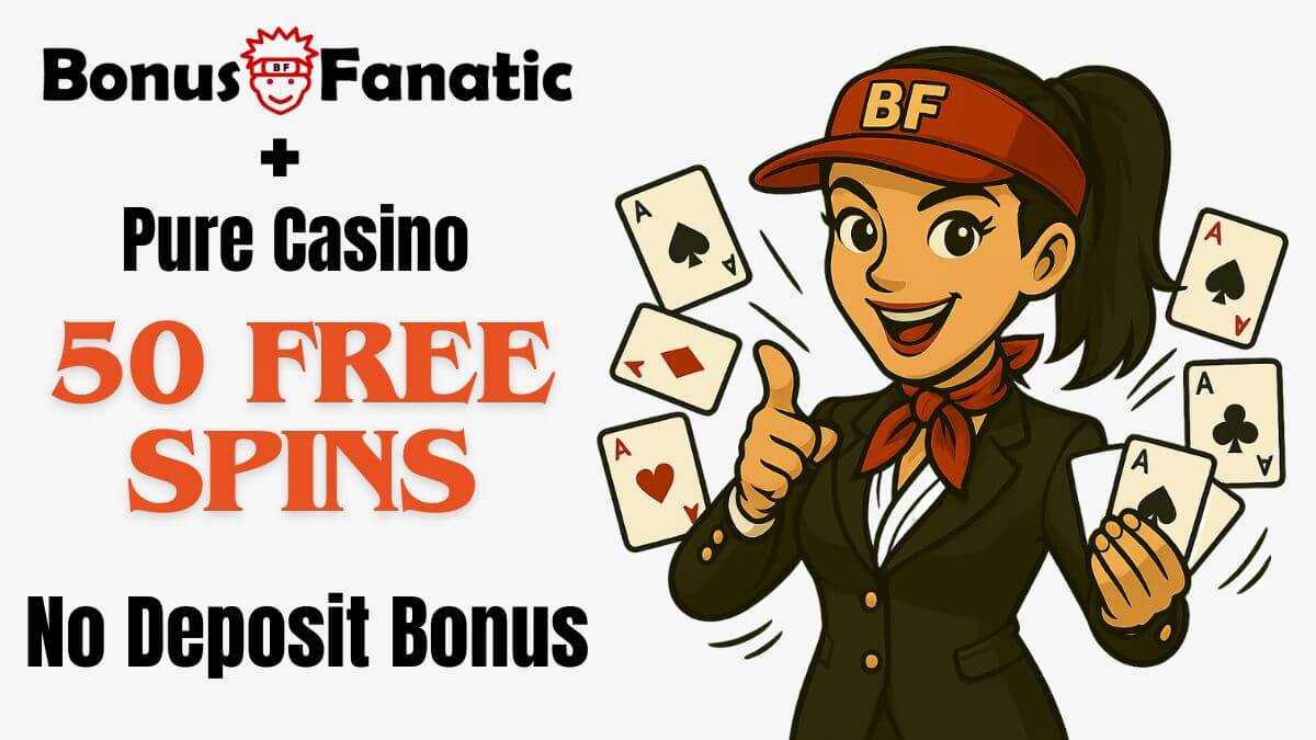 Pure Casino 50 darmowych spinów bez depozytu – automat Midnight Mustang BonusFanatic i Pure Casino – promocja bonusu 50 darmowych spinów bez depozytu z ilustracją kobiety