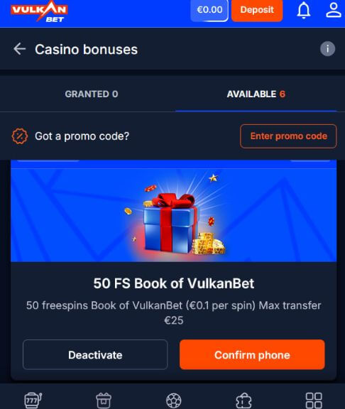 Vulkan bet free spins