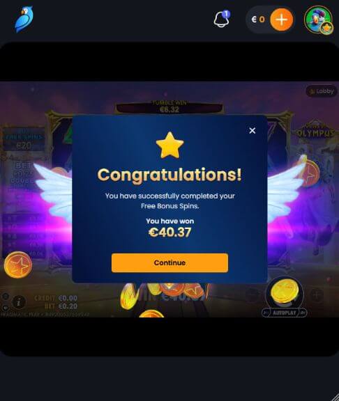 Bonus bez depozytu w kasynie Martin – 40.37 € wygrane w Gates of Olympus Wygrana z darmowych spinów bonusowych w kasynie Martin Gates of Olympus wynosi 40.37 EUR po zakończeniu sesji darmowych spinów