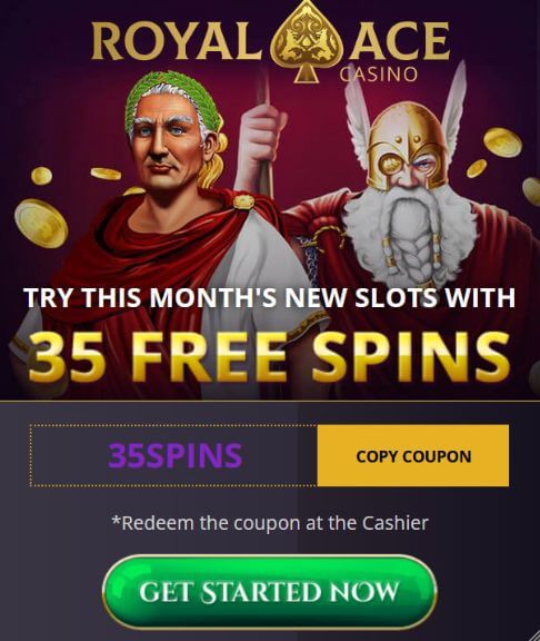 Royal Ace Casino Bonus ohne Einzahlung 35 Freispiele 2026 Royal Ace Casino 35 Freispiele ohne Einzahlung Bonus – Werbebanner mit Bonuscode 35SPINS und die Schaltfläche „Jetzt loslegen“