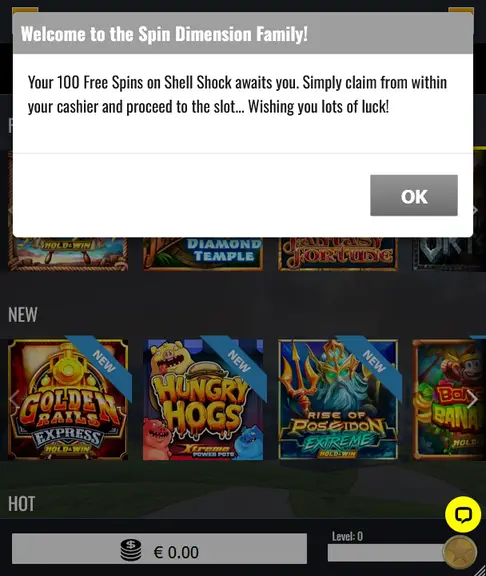 Spin Dimension Casino No Deposit Bonus Proof – 100 Free Spins on Shell Shock Spin Dimension Casino 100 free spins no deposit bonus activated on Shell Shock slot – proof screenshot