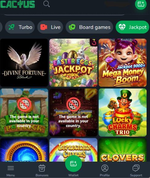 Jogos de jackpot do Cactus Casino – Divine Fortune, Easter Eggs Jackpot, Mega Money Boom 9000x, Lucky Charms Trio e Leprechain Charms