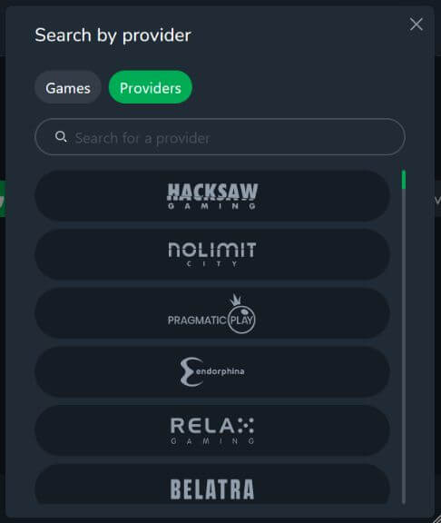 Lista de fornecedores de software do Cactus Casino – Hacksaw Gaming, Nolimit City, Pragmatic Play, Endorphina, Relax Gaming, Belatra e mais.