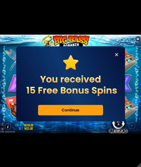 Freddy Vegas Casino No Deposit Bonus 15 Free Spins 2026 Freddy Vegas Casino 15 Free Spins No Deposit Bonus proof – Big Bass Bonanza popup showing You received 15 Free Bonus Spins